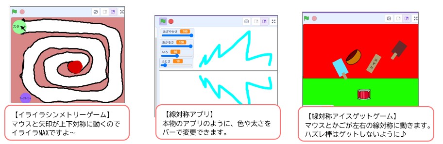 線対称をつかって、オリジナルのアプリやゲームを作りました。
